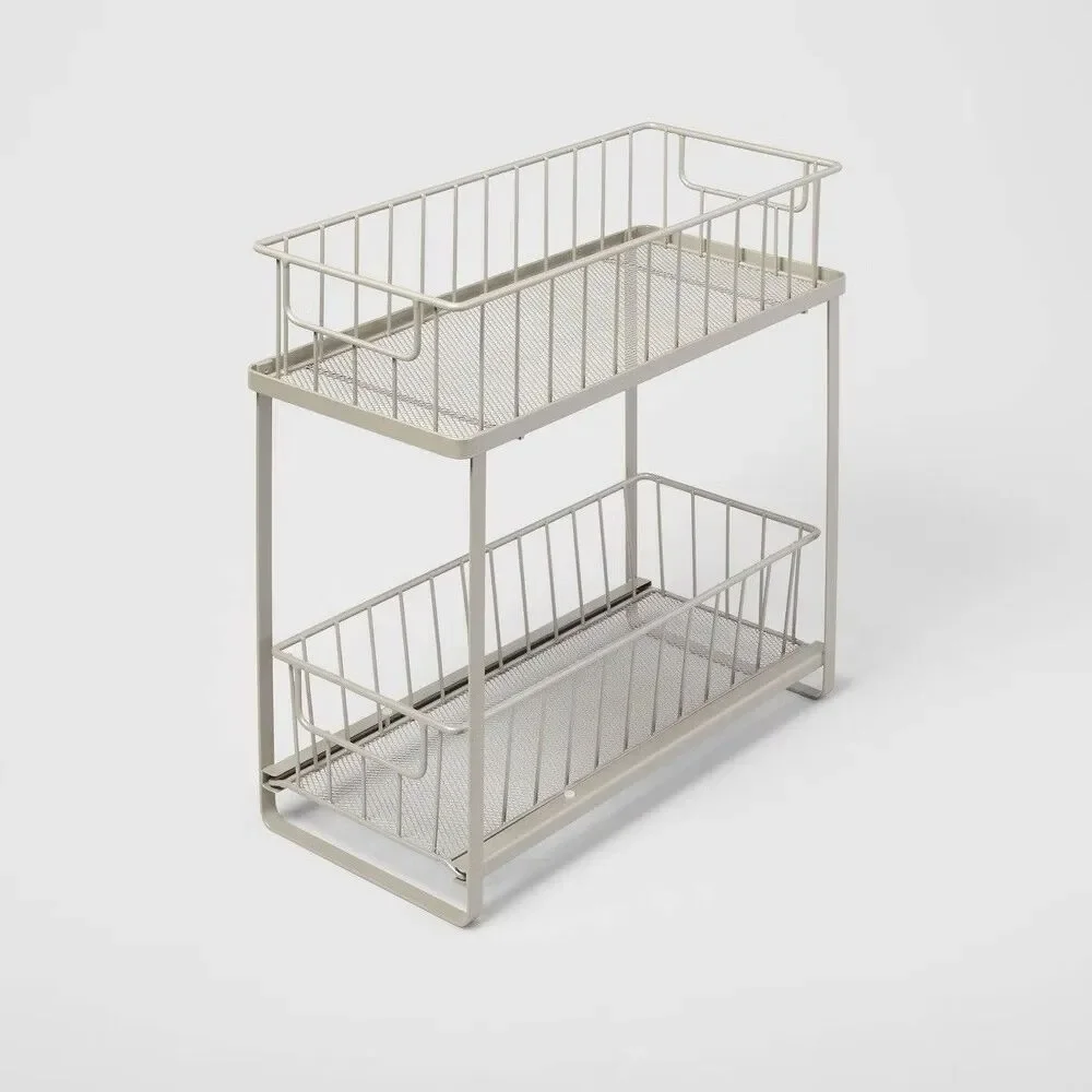 Two Tiered Slide Out Organizer Brushed Nickel Brightroom Kitchen Cabinet